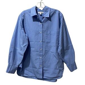 Free Assembly Oversize Button Down Striped Shirt Women’s Size Medium blue White